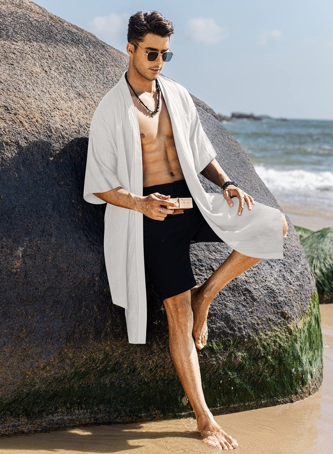 COOFANDY Men's Long Cardigan Cotton Kimono Robe Lightweight Casual Beach Drape Cape - Image 4